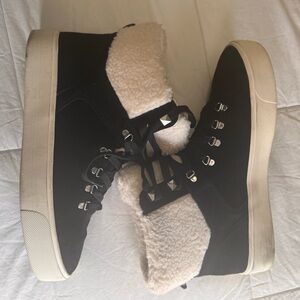 Size 11 Women's Black and Cream High-Top Sneakers